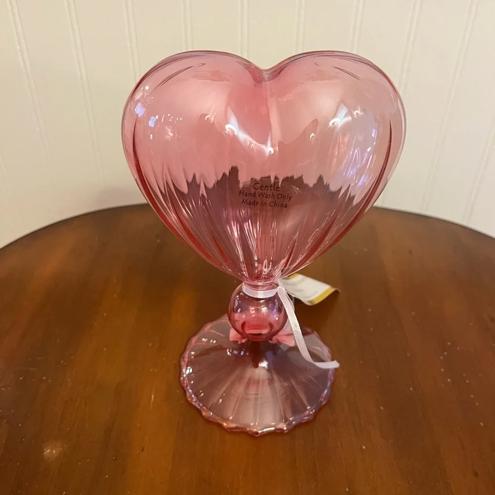 Cupcakes & Cashmere PINK Glass Heart Vase Valentines